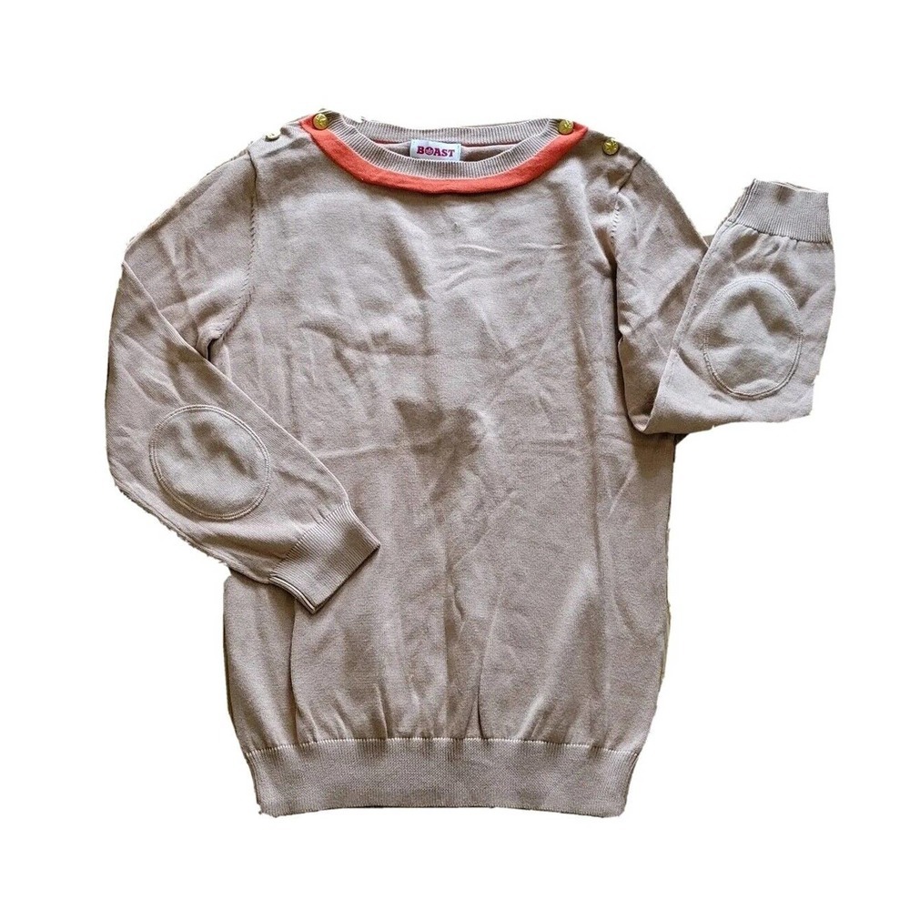 Boast Sweater Womens Size Large Beige Orange Gold Pot Leaf Buttons Mary Jane Top